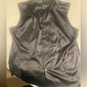 Satin Black Sleeveless Button Down Blouse